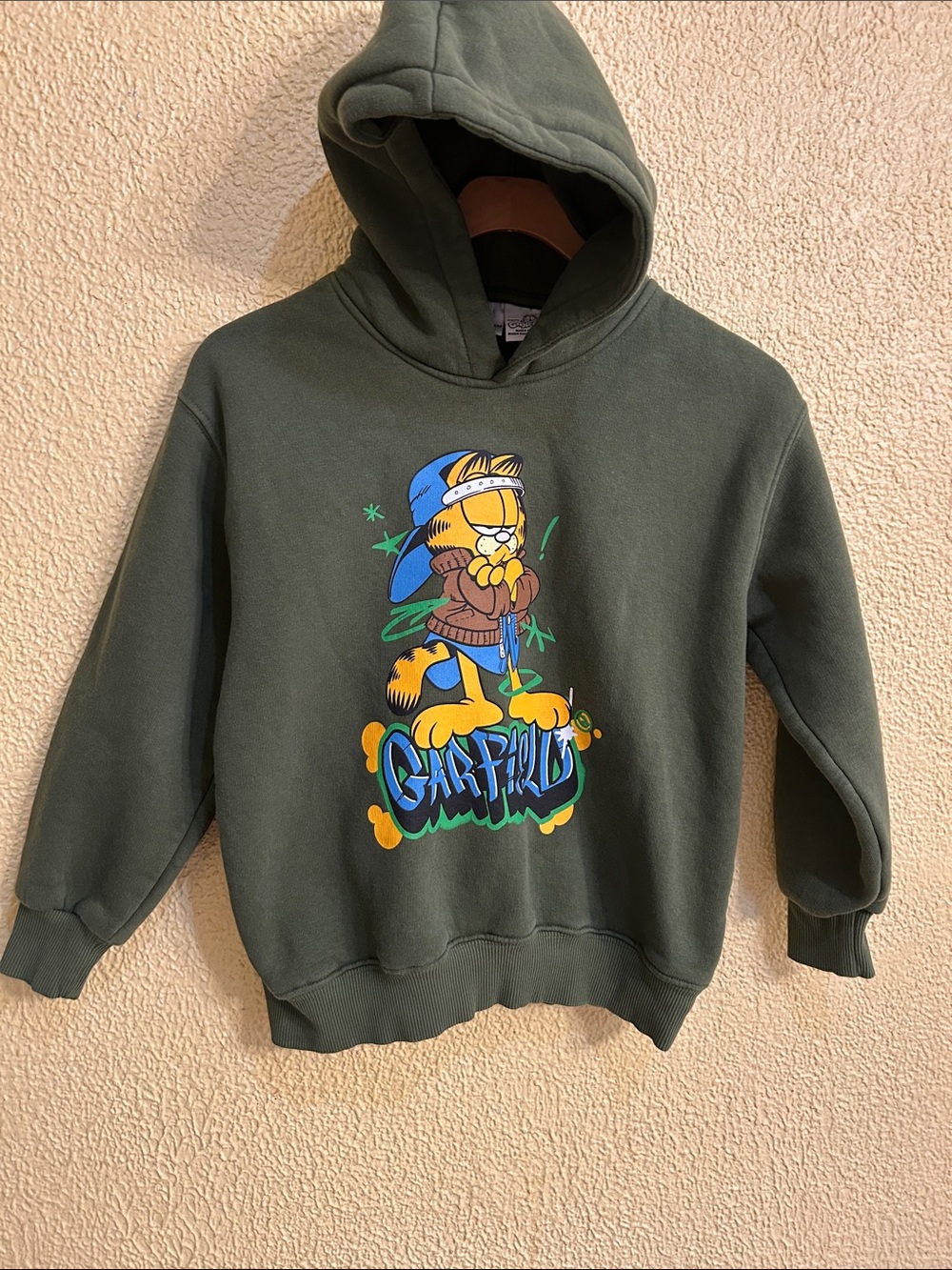 Zara Olive Green Garfield Graphic Hoodie for Kids